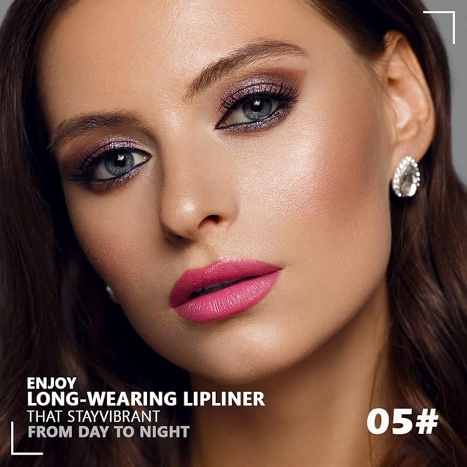 Fuchsia Pink Dual-Tip Liquid Lip Liner Pen - Flat End for Full Coverage & Pointed Tip for Precise Lining, Long-Lasting Waterproof Matte Lipstick, Makeup Tool for Full Coverage and Defined Lip Lines 05