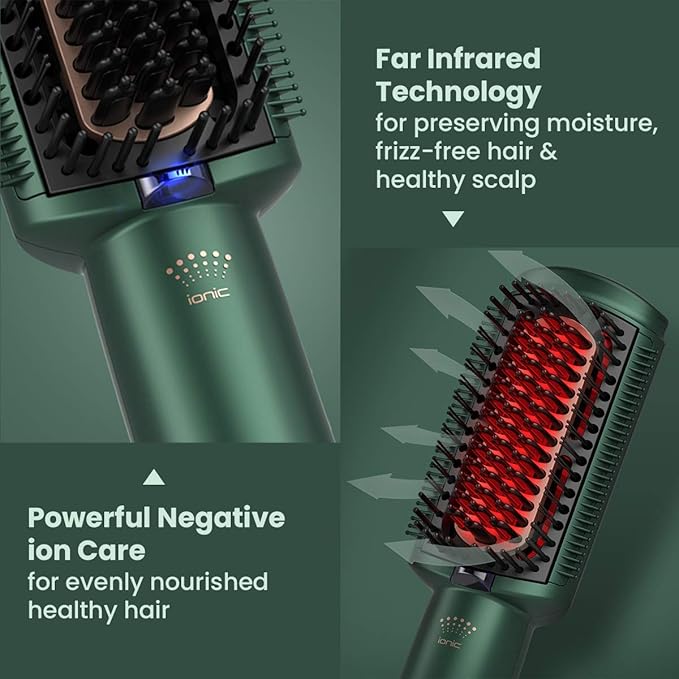 LENA Hair Straightener Brush Dryer PRO Blow Dryer Hot Air Brush - Anti-Scald Straightening Iron Comb Styler with Extra Ion Care, Far Infrared Heating and 3 Modes for Long & Medium Length Hair, Pink