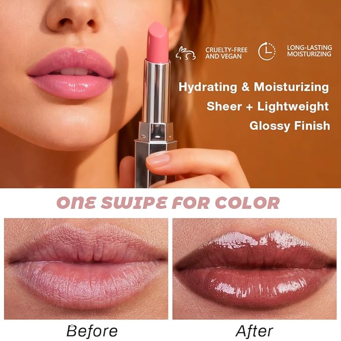 HHLTOH Brown Honey Lipstick Tinted Lip Balm - Shine Moisturizing Lipstick for Women, Natural Nourishing Hydrating Lip Gloss Stain for Dry Lips, Tint Sheer Lightweight Makeup, Vegan - 1Pc #00