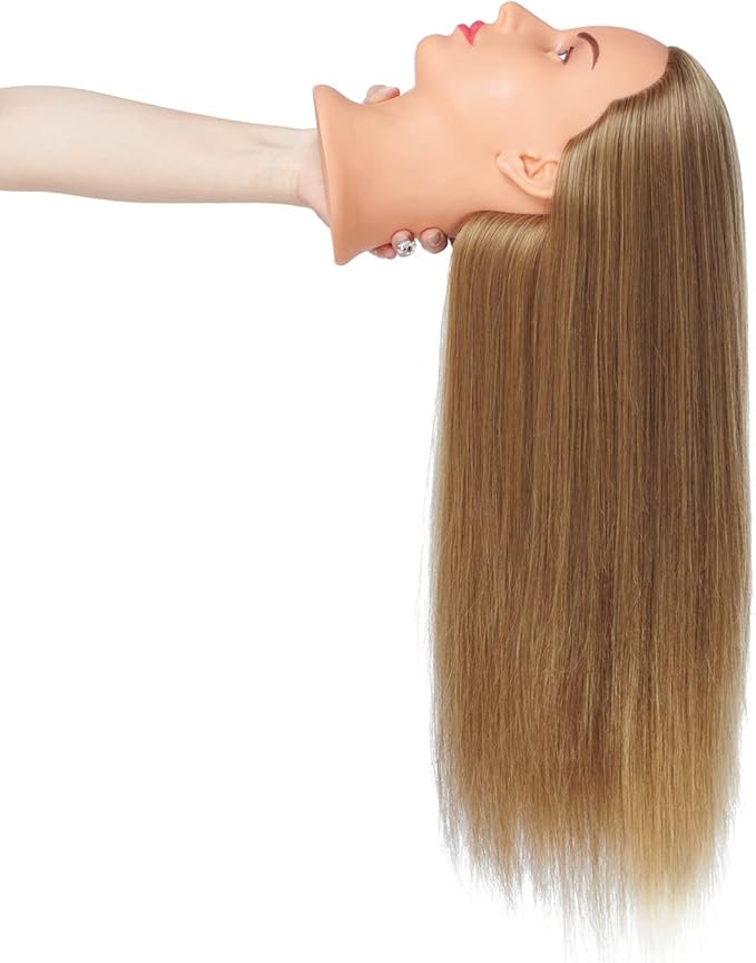 Hairingrid 26"-28" Mannequin Head Hair Styling Training Head Manikin Cosmetology Doll Head Synthetic Fiber Hair and Free Clamp Holder (Golden Brown)