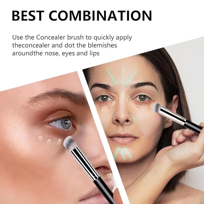 QIDSTERS 2Pcs Concealer Brush Set, Dense Mini Angled Kabuki Makeup Brush for Blending Under Eye Concealer, Detailed Nose Contour Setting Powder, Foundation & Eyeshadow, 270+370