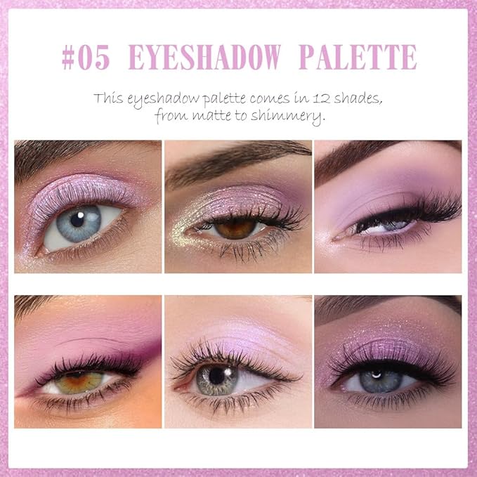SUAKE Nude Pink Eyeshadow Palette, Matte & Shimmer, High Pigmented 12 Colors Brown Purple Eye Shadow Primers for Eye Makeup, Korean Powder Palet de sombras de ojos (05# Cotton Candy)
