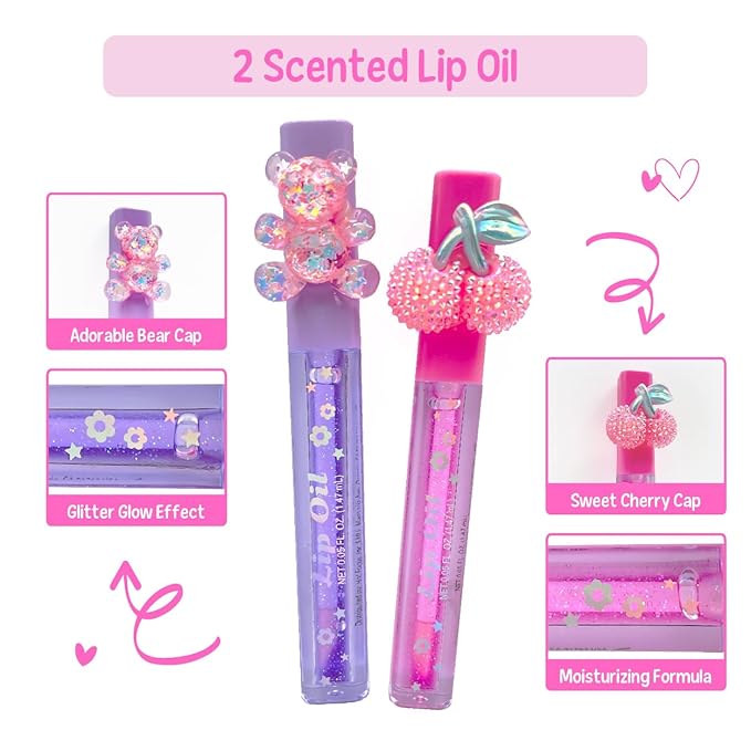 Hot Focus | Glossy Lips Kawaii Berry Edition – Assorted Lip Gloss Flavors, Non-Toxic Lip Glosses & Makeup for Kids & Teens
