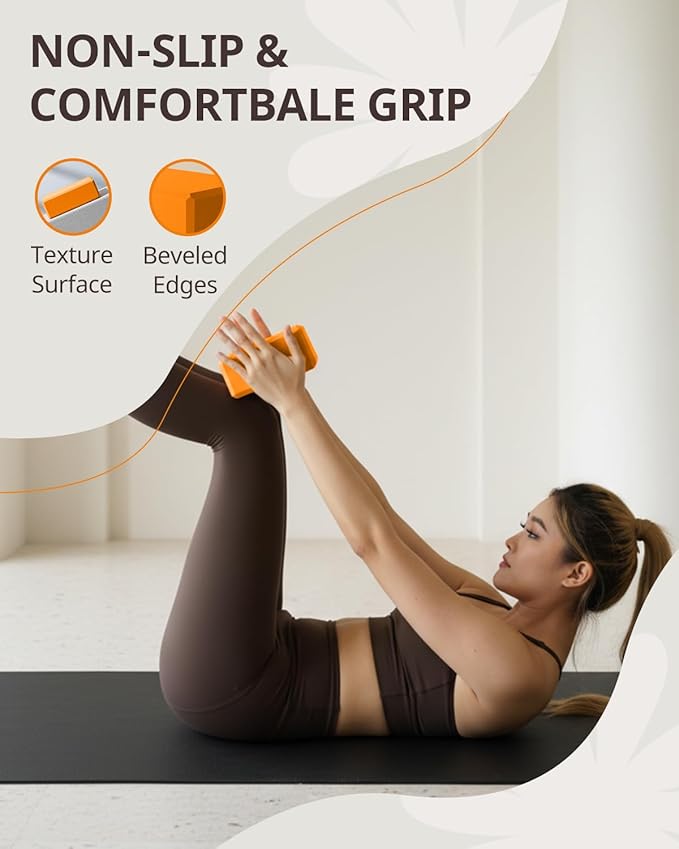Trideer Yoga Blocks 2 Pack, Soft Non-Slip Foam Blocks with Beveled Edges for Alignment and Stretching in Yoga, Pilates, and Dance - Supportive, Lightweight, Odor Resistant, Latex-Free