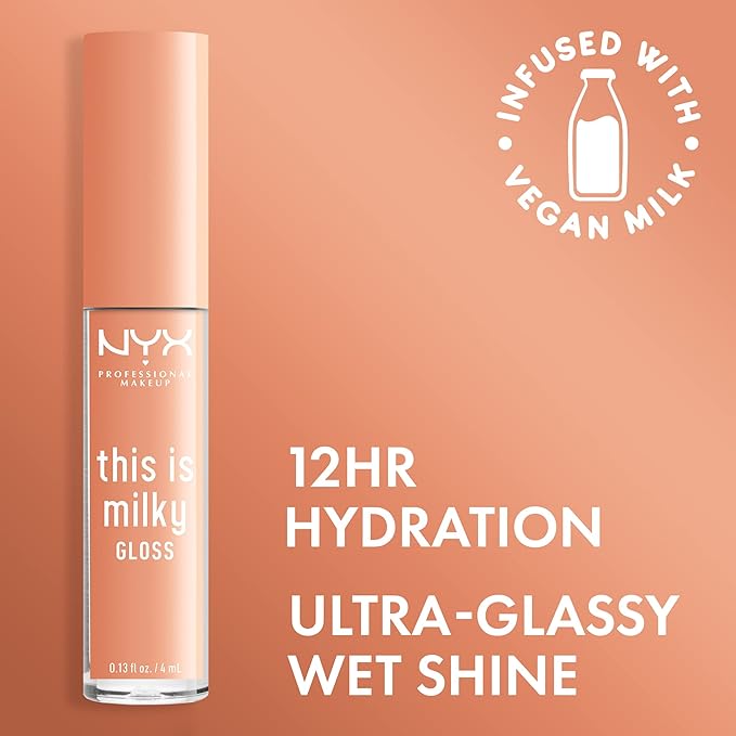 NYX PROFESSIONAL MAKEUP This Is Milky Gloss, Vegan Lip Gloss, 12 Hour Hydration - Milk & Hunny (Sheer Light Honey)