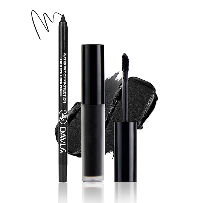 Matte Black Lipstick Lip Liner Set Black Liquid Lipstick Lip Tint Stain High Pigmented Black Lip Liner and Lip Gloss Set for Halloween Christmas Cosplay Goth Makeup