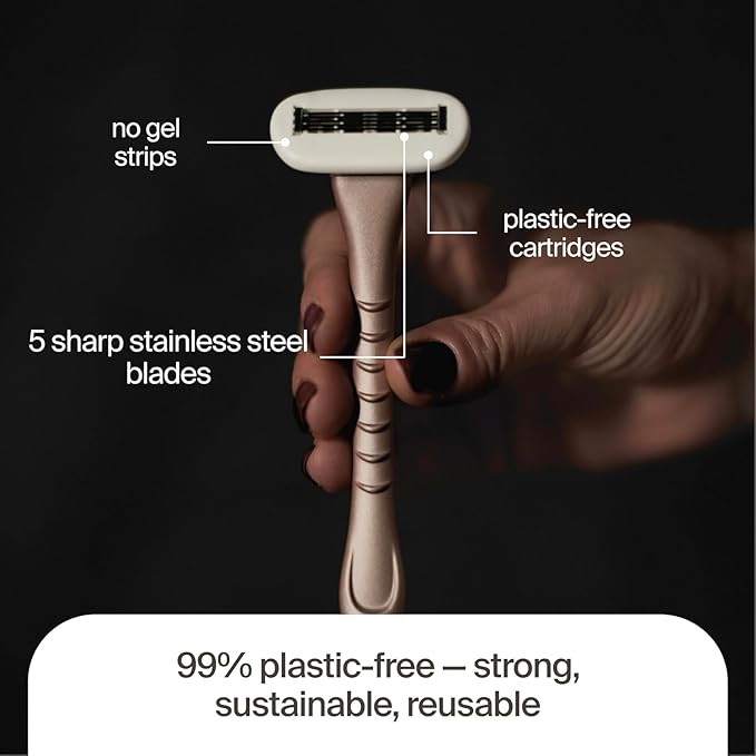 Pro – Plastic-Free Razor | 1 Handle + 2 Plastic-Free Cartridges With 5 Precision Blades | (Body)