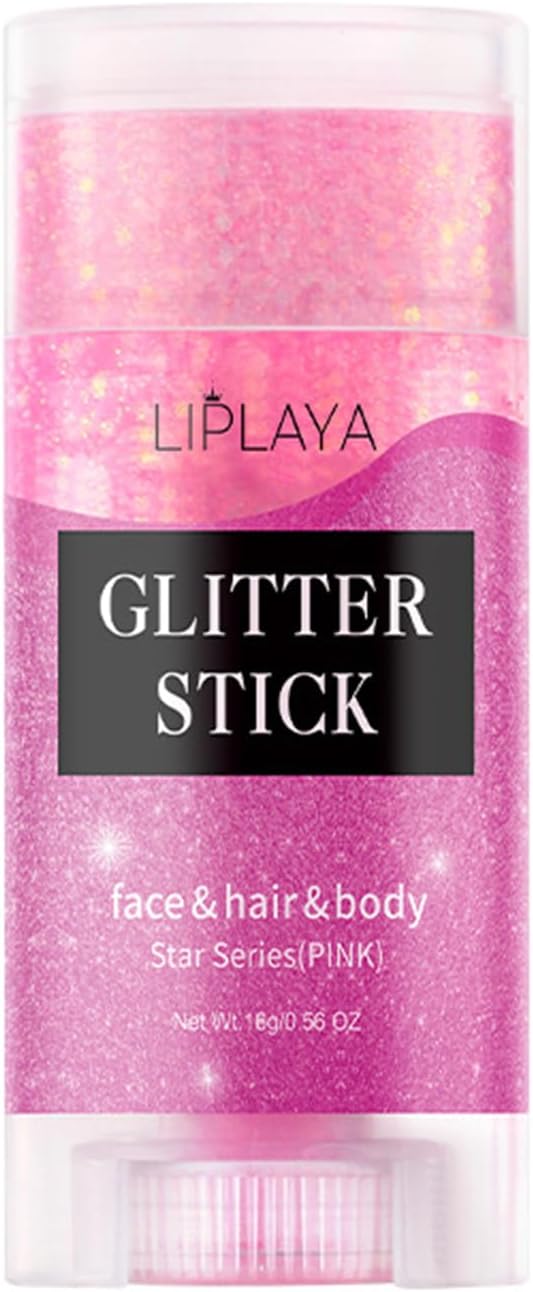 Face and Body Glitter Stick,Holographic Sparkling Neon Outfit Singer Concert Music Rave Festival Party Accessories Glitter Gel. (Pink)