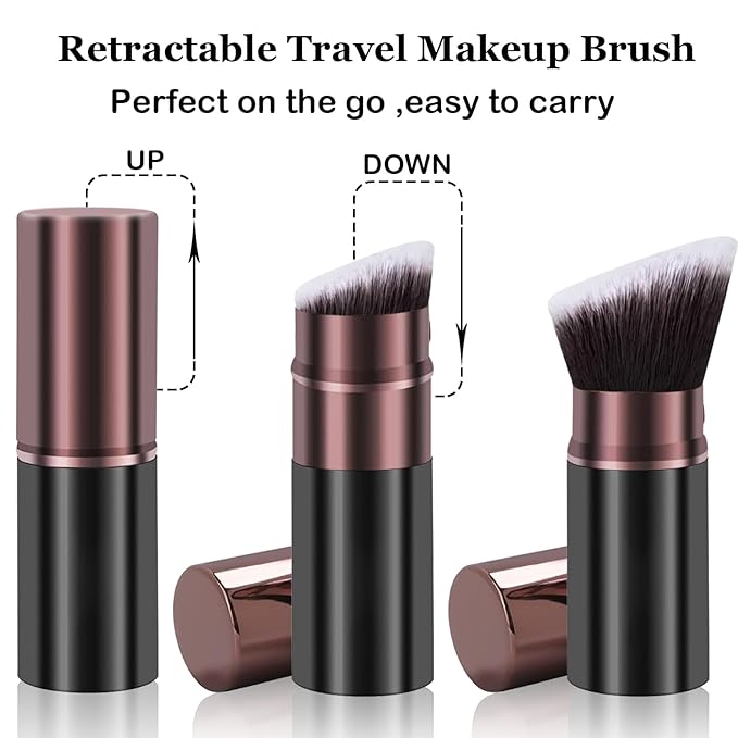 Keriloo Kabuki Makeup Brush, Retractable Travel Powder Foundation Makeup Brush Face Blush Brushes for Blending Liquid, Bronzer, Buffing, Sunscreen,Flawless Cosmetics