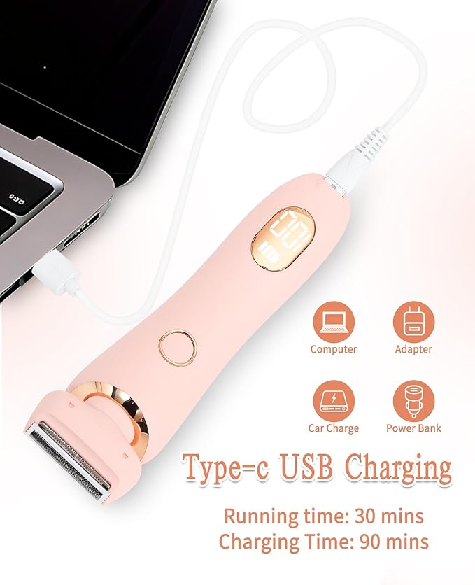 Bikini Trimmer for Women Electric Razors for Women, Double Head Dual Purpose, Waterproof Hair Razor, Ceramic Blade Hair Trimmer Wet & Dry Use, Painless Electric Shaver for Facial and Body (Pink)