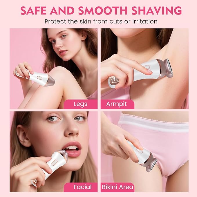 Electric Razor Bikini Trimmer for Women Rechargeable Painless Shaver for Body Hair IPX7 Waterproof Cordless LED Display for Women Underarm Public Hairs (Gold)