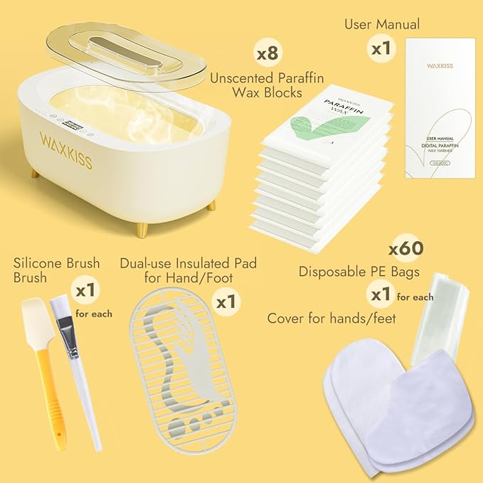 Waxkiss Intelligent Paraffin Wax Machine for Hands & Feet, 8 Pack Refills Paraffin Wax Warmer Kit for Professional Spa (A)