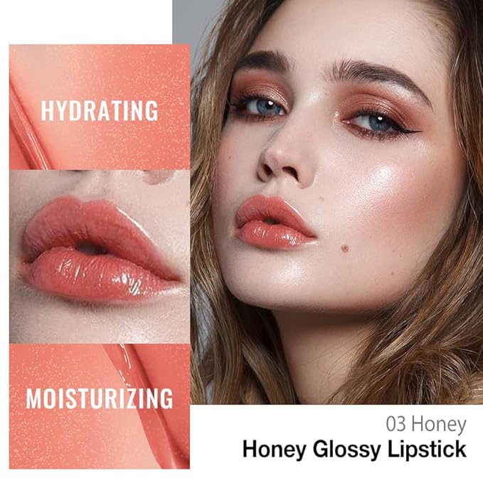 HHLTOH Honey Lipstick Tinted Lip Balm - Shine Moisturizing Lipstick for Women, Natural Nourishing Hydrating Lip Color Gloss Stain for Dry Lips, Tint Sheer Lightweight Makeup, Vegan - 1Pc #03 Honey