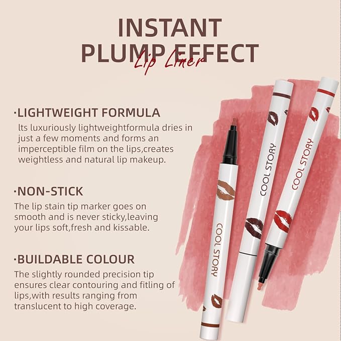 COOL STORY Matte Lip Liner Pencil - Waterproof, Non-Fading, Long-Lasting Plump Effect for Fuller Lips Makeup, Soft & Smooth Texture Easy Glide Lipstick (13#, Pack of 1)