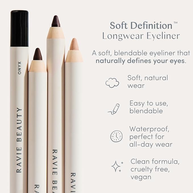 Ravie Beauty Soft Definition Longwear Eyeliner Pencil – Soft, Blendable, Waterproof & Smudge-Resistant Eye Liner for Everyday Natural Look – Vegan, Cruelty-Free, Clean Formula (Onyx)