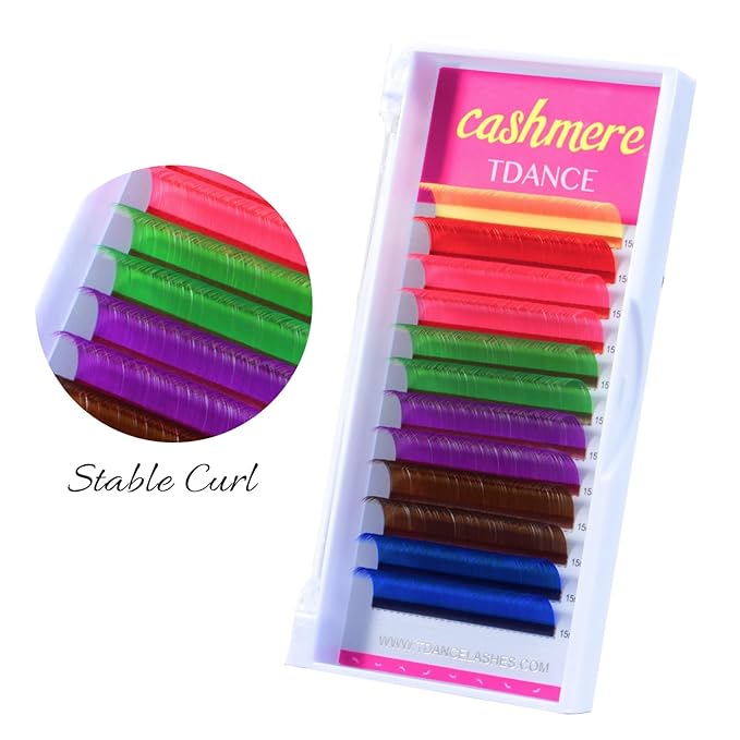 TDANCE Colored Lash Extensions Classic Lash Extensions Brown Blue Red Purple Pink Green Yellow Mixed Colored Tray 0.07mm C/D Curl Premium Silk Individual Lashes Salon Use(Mixed Color,D-0.07,13mm)