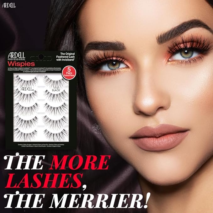 Ardell Wispies False Eyelashes 113 - Black, Natural Look Wispy Lashes, Soft & Lightweight Strip Lashes, 5 Pairs, 1 Pack