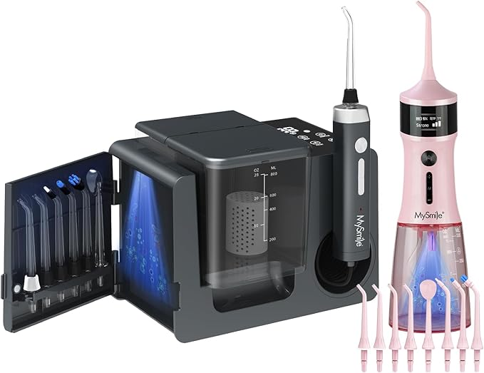 MySmile LP233 Pro Electric Water Flosser Graphite Grey and LP221 Cordless Water Flosser Juicy Pink Combo