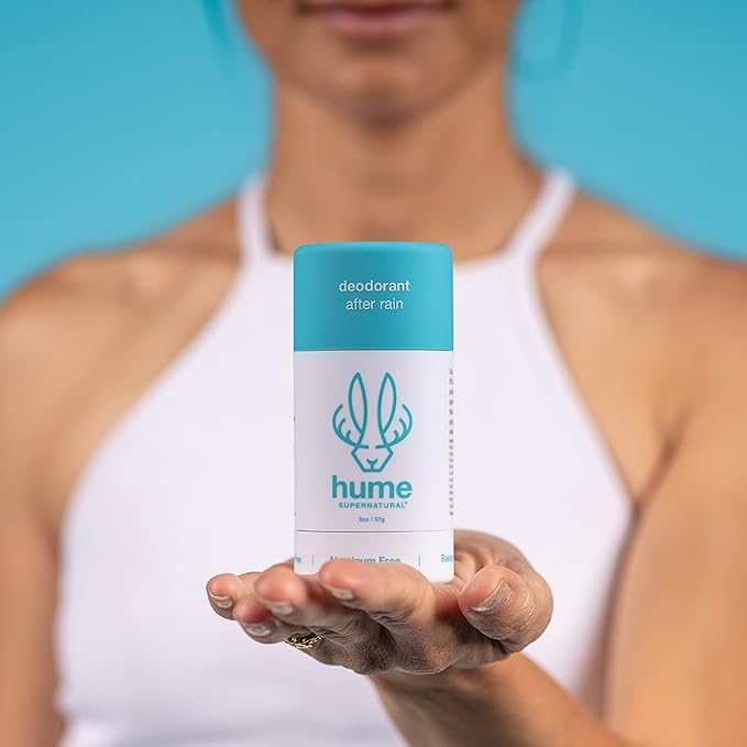 Hume Supernatural Aluminum Free Deodorant for Women & Men - Safe for Sensitive Skin - Probiotic, Plant-Based, Baking Soda Free, Aloe, & Cactus Flower, Anti Sweat, Stain & Odor - After Rain, 3-Pack
