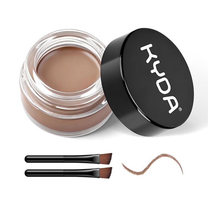 KYDA Ash Brown Gel Eyeliner, Lasting Waterproof Cream Eyeliner & Eyebrow Makeup, High Pigment Smudge-proof Formula, Waterline Matte Eye Liner with Brush, Natural Brow Pomade Set