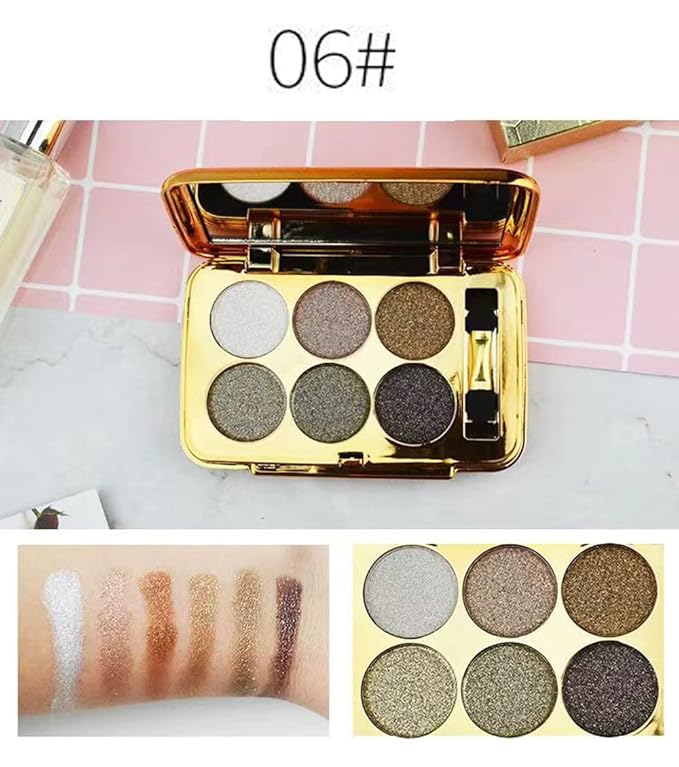 Gold Glitter Eyeshadow Set, 6 Shimmer Colors - Highly Pigmented, Long Lasting, Waterproof & Sweatproof - Professional Nude Palette for Women - Warm, Natural, Neutral & Smokey Eye Shades (#06)