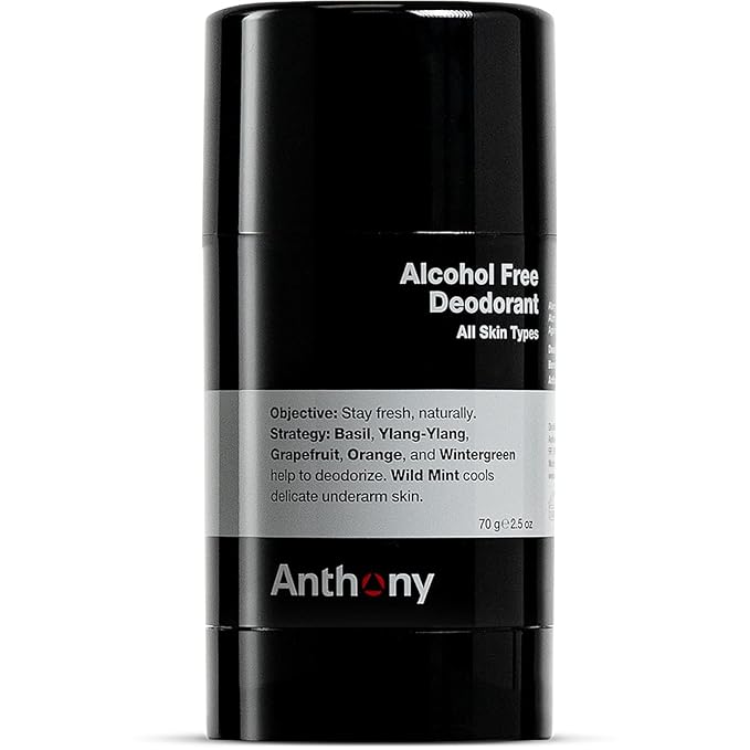 Anthony Alcohol Free, Aluminum Free Deodorant for Men – Non-Irritant Cool Gel Stick for Sensitive Skin – Sport Strength Stick Prevents Odor All Day – Clear, Stain Free – 2.5 Fl Oz