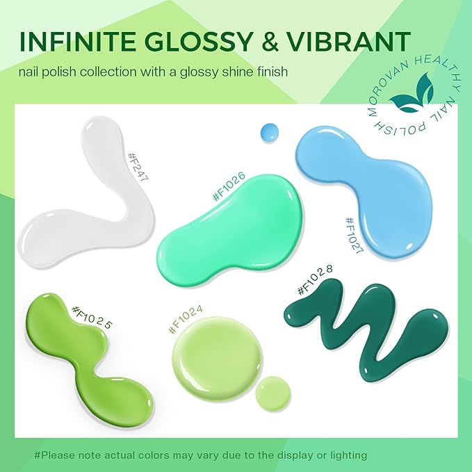 Morovan Green Nail Polish Set: Turquoise White Blue Spring Summer Fingernail Polish Kit Neon Lime Green Air Quick Dry Nail Polish Pack for Nail Art Manicure Gift Holiday Party for Women Girls