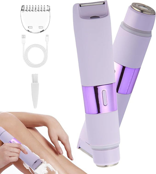 Bikini Trimmer for Women, 2-in-1 Electric Razor for Womens, Rechargeable Electric Shaver for Legs Arms Pubic Body Hair Trimmer