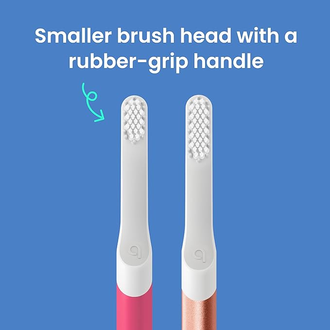Quip Sonic Toothbrush for Kids with Timer - Includes Extra Brush Head and Travel Cover Mount - Electric, Soft Bristle Refill Head, Plastic Handle, 3 Month Battery Life - Wonder Pink