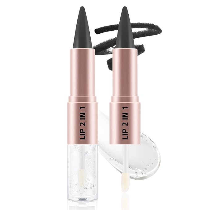 2-in-1 Matte Lip Liner Pencil and Lip Gloss Set, Double-ended Plumping Lip Oil Set for Women, 12H Long-Lasting & Waterproof Lipstick 2Pcs