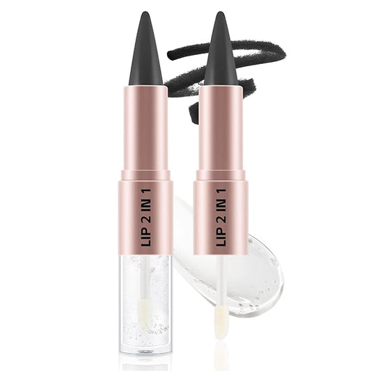 2-in-1 Matte Lip Liner Pencil and Lip Gloss Set, Double-ended Plumping Lip Oil Set for Women, 12H Long-Lasting & Waterproof Lipstick 2Pcs