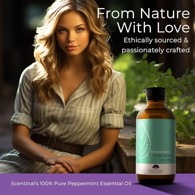 Scentinal Premium Essential Oil - 100% Pure, Natural & Authentic - Extra Large 4oz Bottle (120ml) with Eyedropper - Refreshing Aromatherapy Experience (4 oz / 120ml, Peppermint)