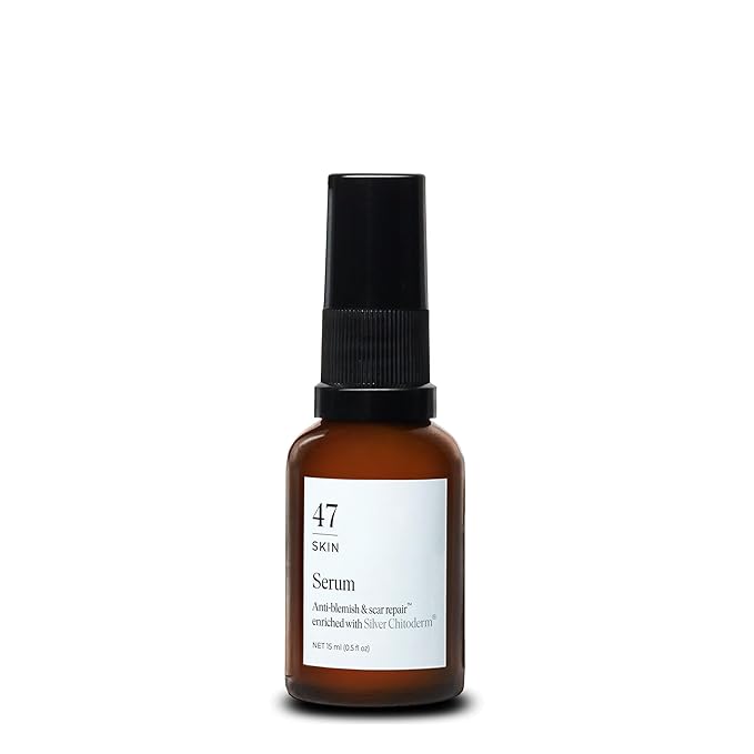 47 Skin | Hydrating Face Serum with Silver Chitoderm for ALL Skin Types | Clears Acne, Prevents & Heals Breakouts & Blemishes, Repairs Scars | Moisturizes and Nourishes For Smooth Skin | 15ml