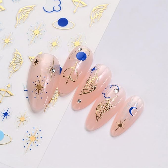 12 Sheets Evil Eye Nail Stickers for Nail Art Star Nail Stickers Moon Nail Decals Snake Self Adhesive Nail Art Supplies for Women Girls Kid DIY Nail Art Decorations