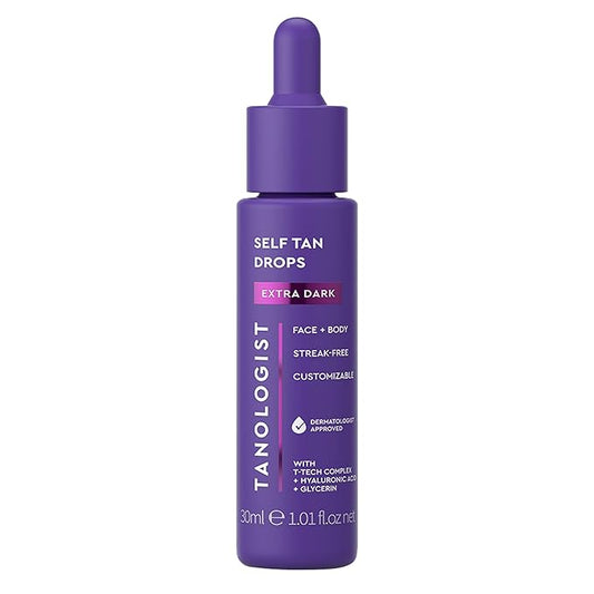 Tanologist Extra Dark Self Tan Drops, Streak-Free Body & Face Tanning Drops, No Fake Tan Smell, For Moisturizer & Lotion, Bronzing Face Tanner, Skincare Ingredients, Vegan, 1.01 fl. oz/30 ml Bottle