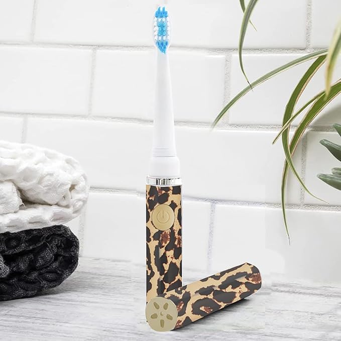 Pop Sonic Electric Toothbrush (Leopard) - Travel Toothbrushes w/AAA Battery | Kids Electric Toothbrushes with 2 Speed & 15,000-30,000 Strokes/Minute, Dupont Nylon Bristles
