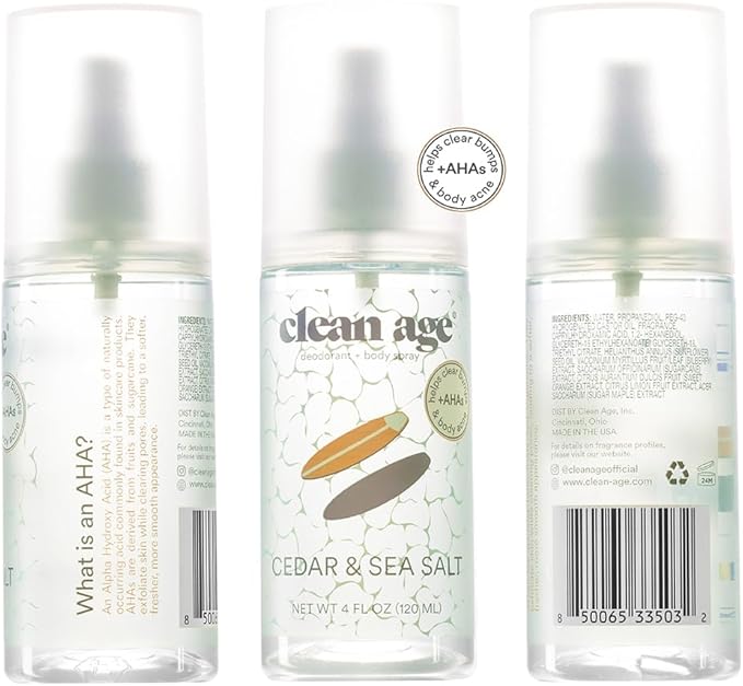 Aluminum Free Deodorant & Body Spray for Whole Body - Cedar 4oz - Clean Deodorant and Body Spray for Teen Boys and Girls - With AHA Fights Body Acne-Formula Specific Body Spray for Teens