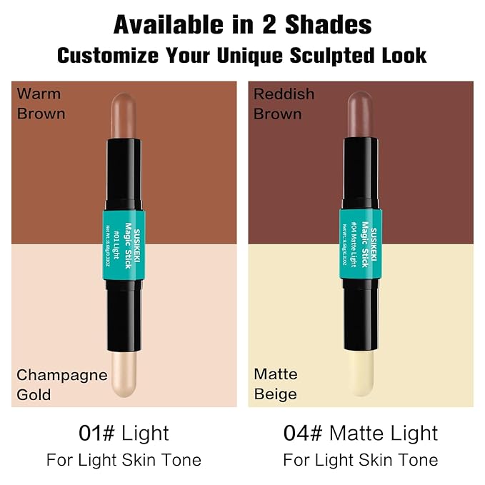 Contour Stick, 2Pcs Dual-Ended Highlighter Makeup Pen & + 04#)