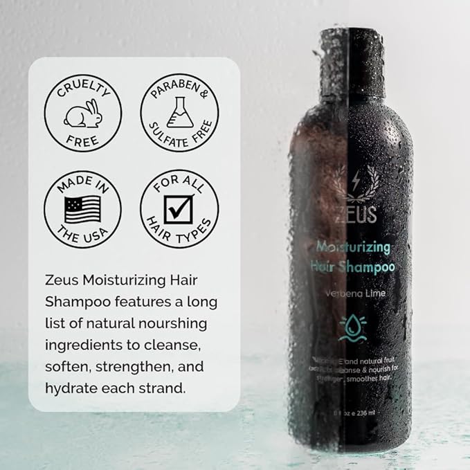 ZEUS Advanced Moisturizing Shampoo for Men with Vitamin E & Natural Fruit Extracts for Smooth, Healthy, Restoring Hair, Cleanse & Balance Scalp (Made in USA) 8 oz.