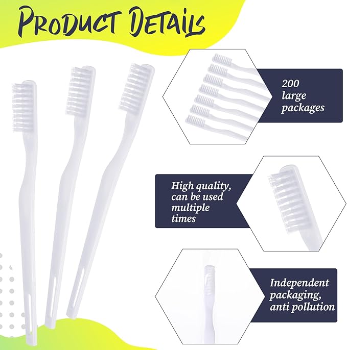 200 Pack Individually Wrapped Toothbrushes, Disposable Toothbrushes Bulk Soft Bristle Tooth Brush Single Use Toothbrush Bulk White Toothbrush for Adult Home Hotel Guest Camp Travel