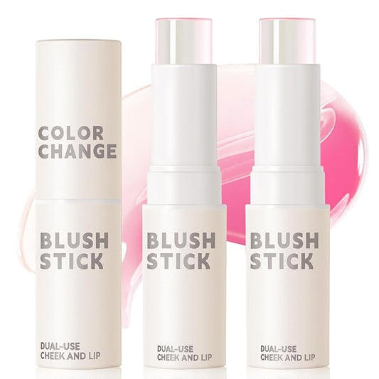 2PCS Color Changing Blush Stick for Cheeks Makeup,Clear Stick