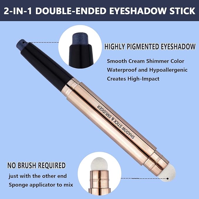 Eyeshadow Stick Eyeliner pencil Eye Makeup Cream Smooth Shimmer Eye shadow Primer Glitter Dark Light Matte Single Hypoallergenic Waterproof Long Lasting navy blue 12