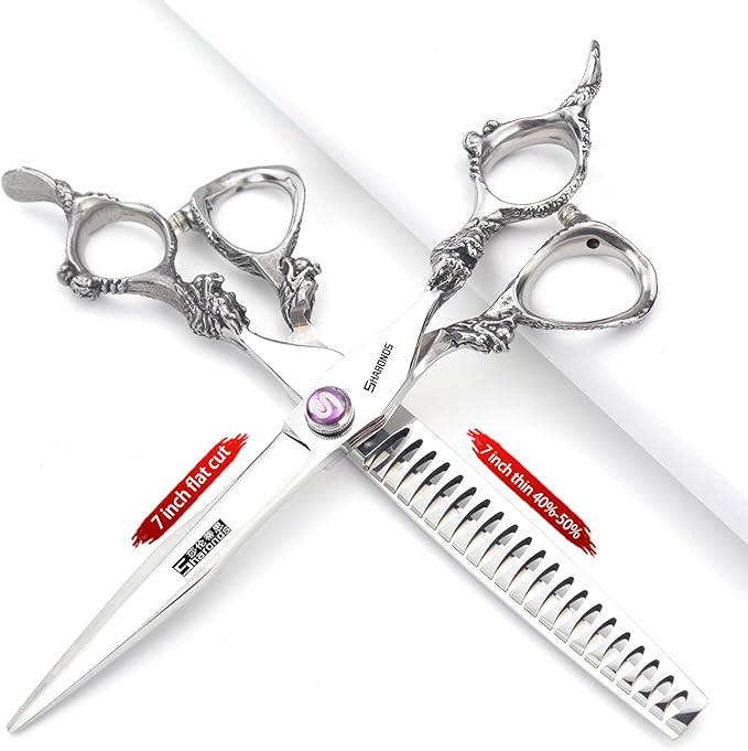 7" 7.5" 8"9" Professional Hairdressing Scissors Barber Salon Hair Cutting Dragon Shears (Large). (7 inch 2pc-C)