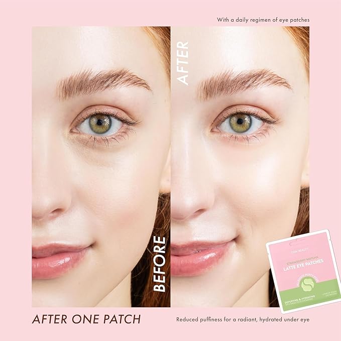ESW Beauty Strawberry Matcha Latte Under Eye Patches (5-Pack) – Depuffing & Hydrating – Vegan Hydrogel with Green Tea for Refreshing, Nourished Under Eyes
