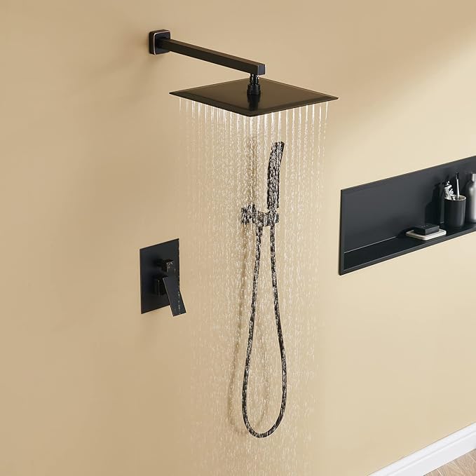 Artiqua Rain Shower System 12 Inches Shower Combo Set Oil Rubbed Bronze Wall Mount Faucet Bathroom Faucets with Rainfall Shower Head and Hand Shower