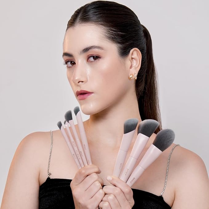 BEILI 12-Piece Pink Makeup Brush Set, Professional Synthetic Brushes for Face & Eye Makeup, Powder, Concealer, Blending, Contour, Eyeliner, Elegant Gift-Ready Set