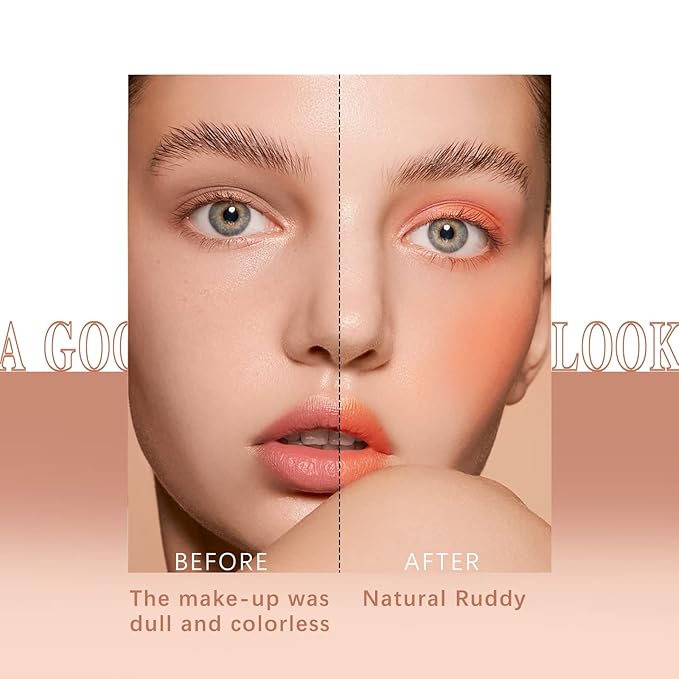 Cream Blush Stick for Cheeks Makeup, Waterproof Face Skin Tones-Orange