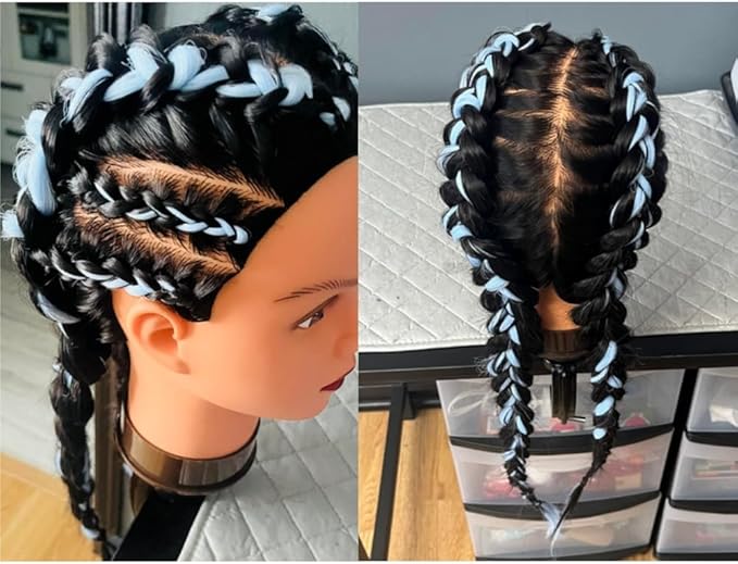 Hairingrid 26"-28" Mannequin Head Hair Styling Training Head Manikin Cosmetology Doll Head Synthetic Fiber Hair and Free Clamp Holder (Black-)