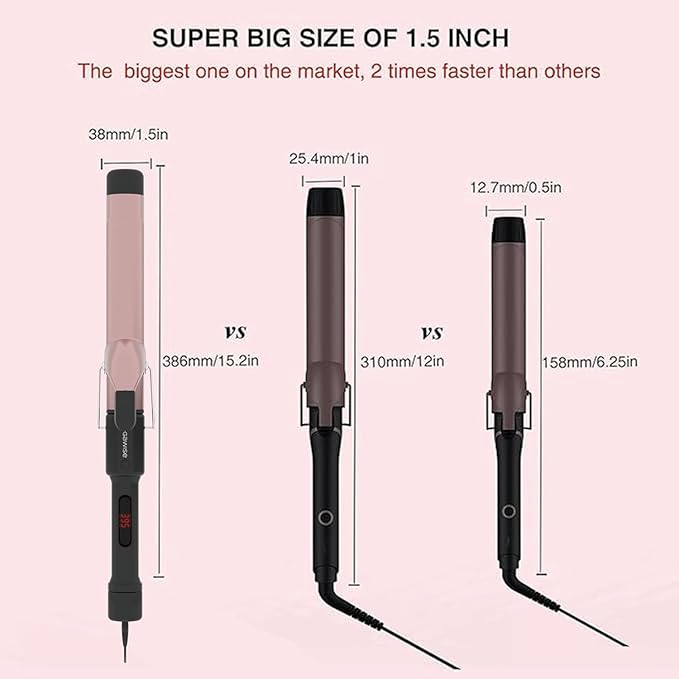 MEGAWISE Pro 1.25 Inch Ceramic Barrel Hair Curling Iron with 60s PTC Fast Heating, Anti-Scald Grip & Tip, Auto Shut Off, 360° Swivel Cord, 2 Clips & Heat-Resistant Glove Included