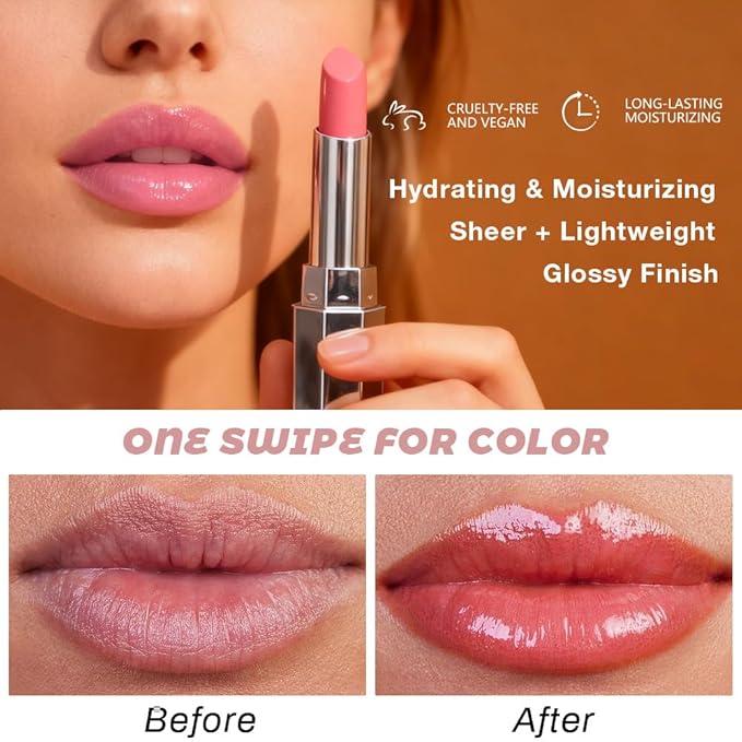 HHLTOH Nude Honey Lipstick Tinted Lip Balm - Shine Moisturizing Lipstick for Women, Natural Nourishing Hydrating Lip Color Gloss Stain for Dry Lips, Tint Sheer Lightweight Makeup, Vegan - 1Pc #04 Nude